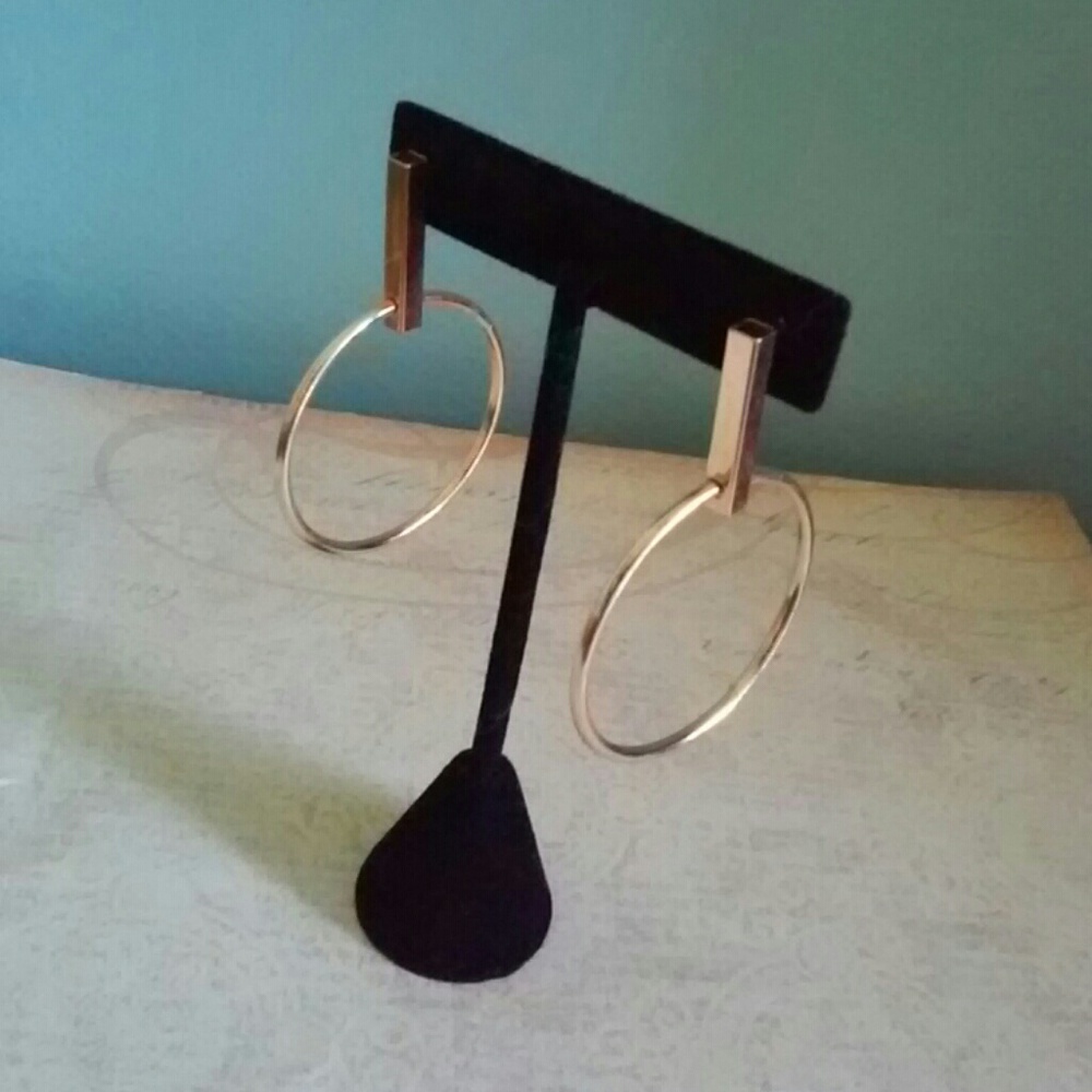 Gold Metal Drop Hoop Pierced Earrings